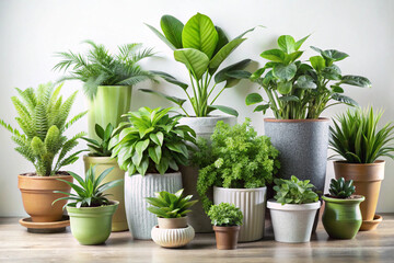 Fototapeta premium Stylish Set of Green Potted Plants: Perfect for Modern Interior Decoration, home decor