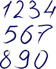 Handwritten Blue Numbers 1, 2, 3, 4, 5, 6, 7, 8, 9, 0 Design Elements Set for Scrapbooking, Artwork and Education Projects