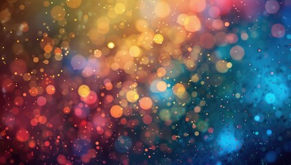 A grainy background of tiny colorful particles, like confetti or glitter, floating in the air with shallow depth of field. The particles should be of various sizes and colors to create an abstract, dy