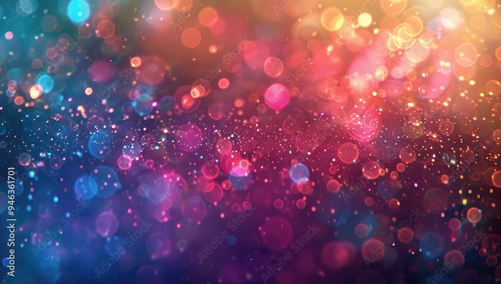 Poster a vibrant explosion of multicolored bokeh particles in the air, creating an abstract and dynamic bac