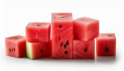 Watermelon fruit cube slice isolated on white background