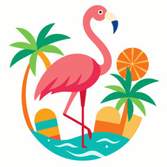 Pink Flamingo Bird, Tropical Themes, Vector