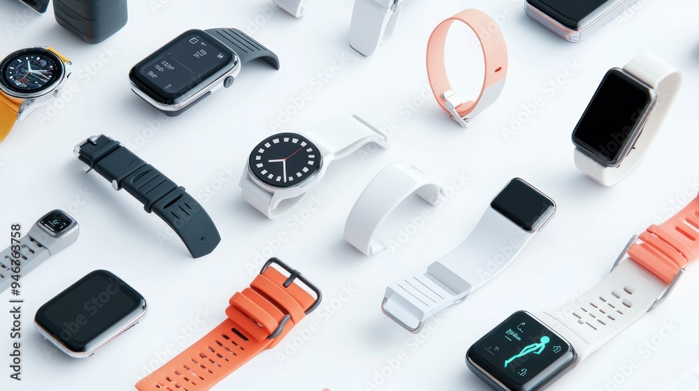 Poster a collection of modern smartwatches with various designs and features