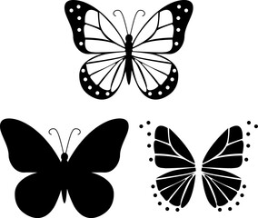 Exotic Butterfly Silhouette Decoration. Elegant Butterfly Wing Contours Closeup Design Element. Vintage Insect Illustration for Wedding Decor.