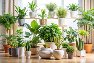 Obraz premium Stylish Set of Green Potted Plants: Perfect for Modern Interior Decoration, home decor