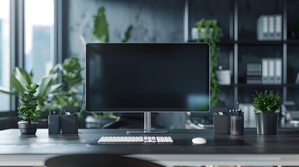 Sleek High Tech Office Desk with Multiple Screens and Gadgets Suitable for Software or Gadget Mockups