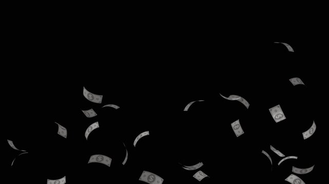 Animation of money falling on a transparent background