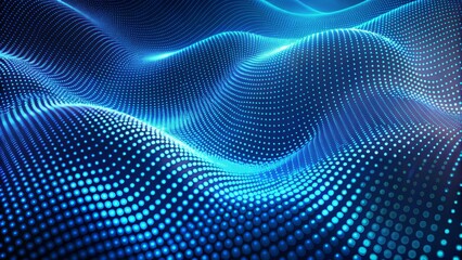 Obraz premium Vibrant blue wave pattern with dotted texture overlay creates a modern, abstract background perfect for technology, movement, and innovation-themed designs and projects.