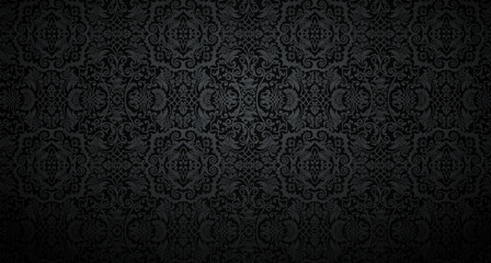 Vector damask wallpaper design. Floral dark vintage wallpaper saved with a working seamless pattern in the swatches palettes.