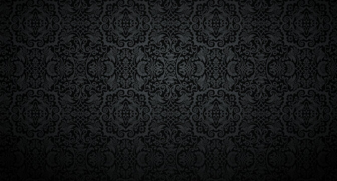 Fototapeta Vector damask wallpaper design. Floral dark vintage wallpaper saved with a working seamless pattern in the swatches palettes.
