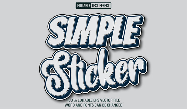 Editable 3d text style effect - Simple Sticker Black White text effect Template