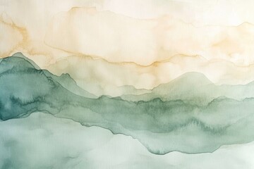 Fototapeta premium Soft abstract watercolor landscape with gentle hues of green and beige, perfect for tranquil backgrounds and serene designs.