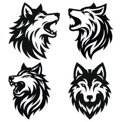 Obraz premium Wolf head silhouette vector illustration, black and white, aggressive and stern, perfect for tattoo design