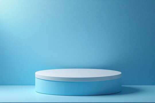 Blue Cylindrical Platforms on blue background for Product Display