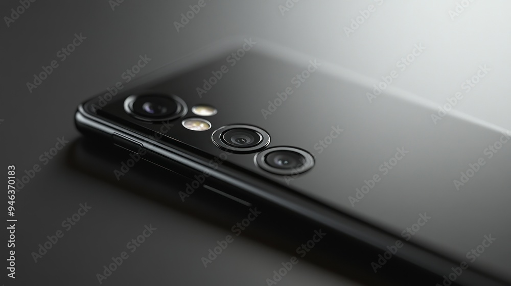Poster close-up of a black smartphone with a triple camera system