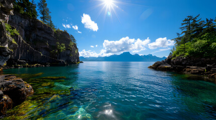 Large Body Water Next Rocky Shore