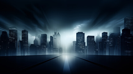 Moody Nighttime Cityscape With Dramatic Skyscrapers and Dark Stormy Clouds