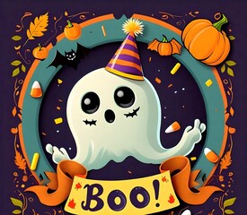 halloween pumpkin and ghost