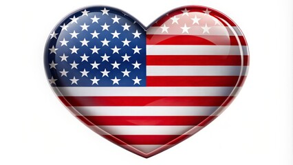 Fototapeta premium Vibrant heart-shaped American flag with stars and stripes, symbolizing patriotism, love, and national pride, perfect for Independence Day or Fourth of July celebrations.