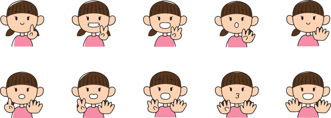 手で数を数える女の子のセット