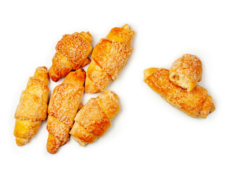 Fresh croissant isolated on a white background, top view, contour