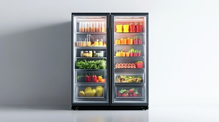 A Stainless Steel Refrigerator Filled with Fresh Food