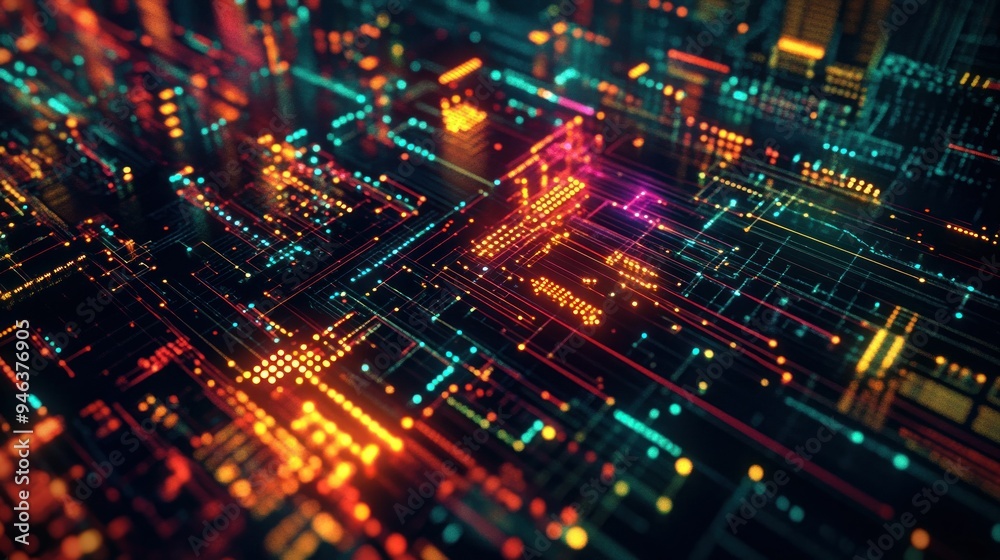 Aufkleber Abstract Digital Circuit Board with Glowing Lines and Nodes
