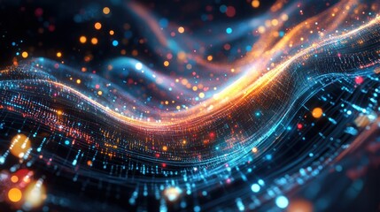 Abstract Digital Network with Glowing Lights and Lines
