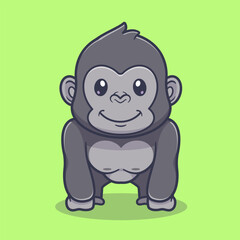Naklejka premium Cute Happy Gorilla Cartoon Vector Icon Illustration. Animal Nature Icon Concept Isolated Premium Vector. Flat Cartoon Style
