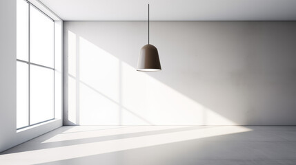 Fototapeta premium Minimalist Room with Single Brown Pendant Light in Sunlight