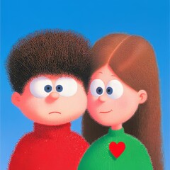 Fototapeta premium An adorable animated couple featuring exceptionally unique and creative hair designs that stand out
