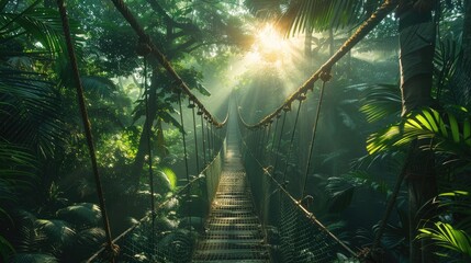 Rope bridge in the jungle,traveling and nature.
