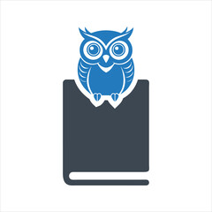 Owl icon. Wise owl sitting on the book. Education icon