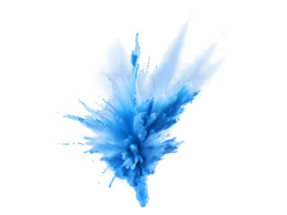 Fototapeta premium Bright blue pigment splashes, forming a flower-like pattern, isolated on transparent PNG background, clearly visible powder texture.