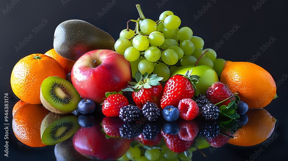 Poster very large adjacent fruit composition : generative ai