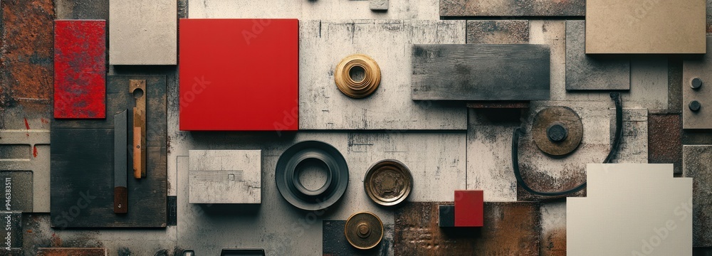 Poster abstract geometric composition of various materials and textures