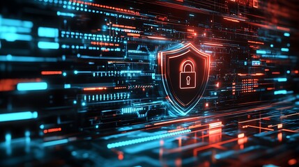 Secure Digital Environment with Futuristic Technology and Lock Symbol