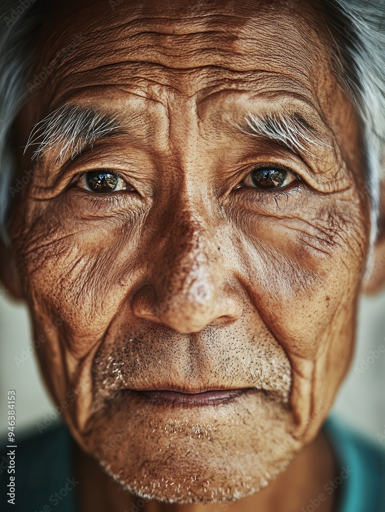Aufkleber Elderly men of various ethnicities display expressions of wisdom and tranquility, each highlighting their unique stories and life experiences. Generative AI