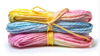 Vibrant watercolor bundle featuring soft, blended hues of pink, blue, and yellow, tied with a delicate twine, against a clean white background.