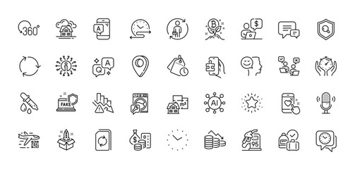 Inspect, Bitcoin project and Business person line icons pack. AI, Question and Answer, Map pin icons. Startup, Money, Floor plan web icon. Clock, Info, Heart rating pictogram. Vector