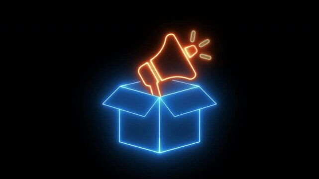Marketing concept, the sum total of all external and internal factors that influence a business. Glowing neon line of Marketing icon isolated on transparent background.
