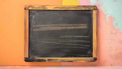 Educational blackboard with a wooden edge on a pastel orange background, providing ample space for mockups and banners