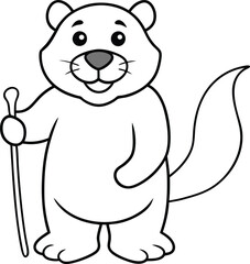 Smiling beaver grips a stick ready for your vibrant colors
