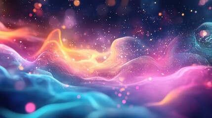 Obraz premium Abstract Colorful Wavy Lines and Glowing Particles