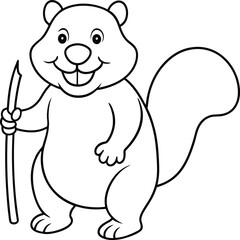 Happy beaver with a stick perfect for coloring fun
