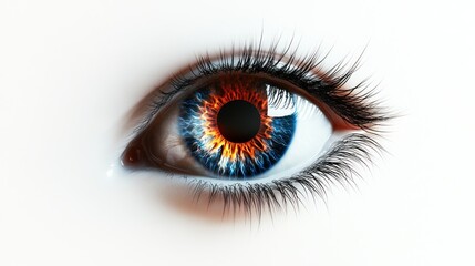 Close-up of a Human Eye with Flames and Blue Energy in the Iris