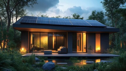 Home with advanced solar battery storage technology, utilizing renewable energy for a sustainable lifestyle focus on, energy efficiency, futuristic, Overlay, green home