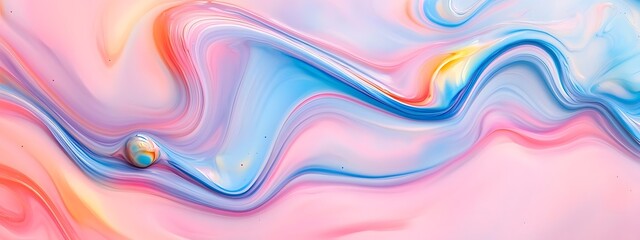 Fototapeta premium Colorful pastel swirls of liquid cream against an abstract background. Soft and smooth color waves for a creative design
