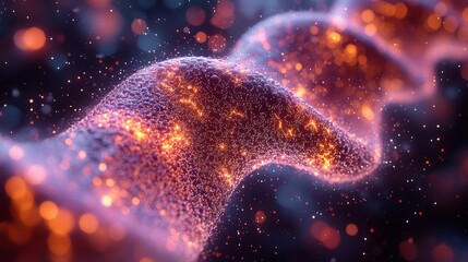 A holographic display illustrates a dynamic DNA strand, capturing genetic complexity with swirling colors and sparkling particles.