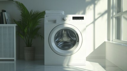 White Washing Machine with Towels on Top in a Modern Bathroom